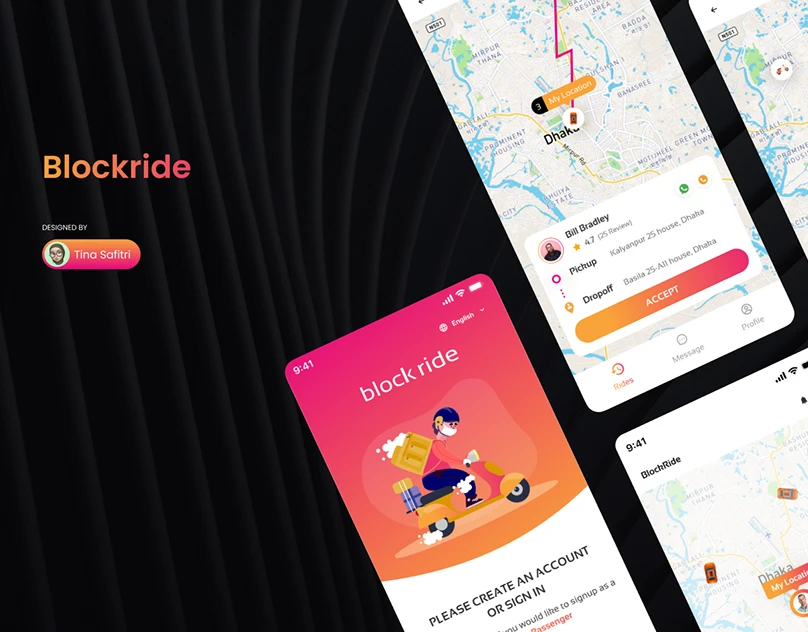 BlockRide dApps UI/UX redesign screens